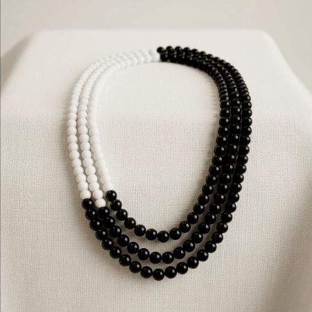 Handcrafted Jewelry Black White Beaded Necklace